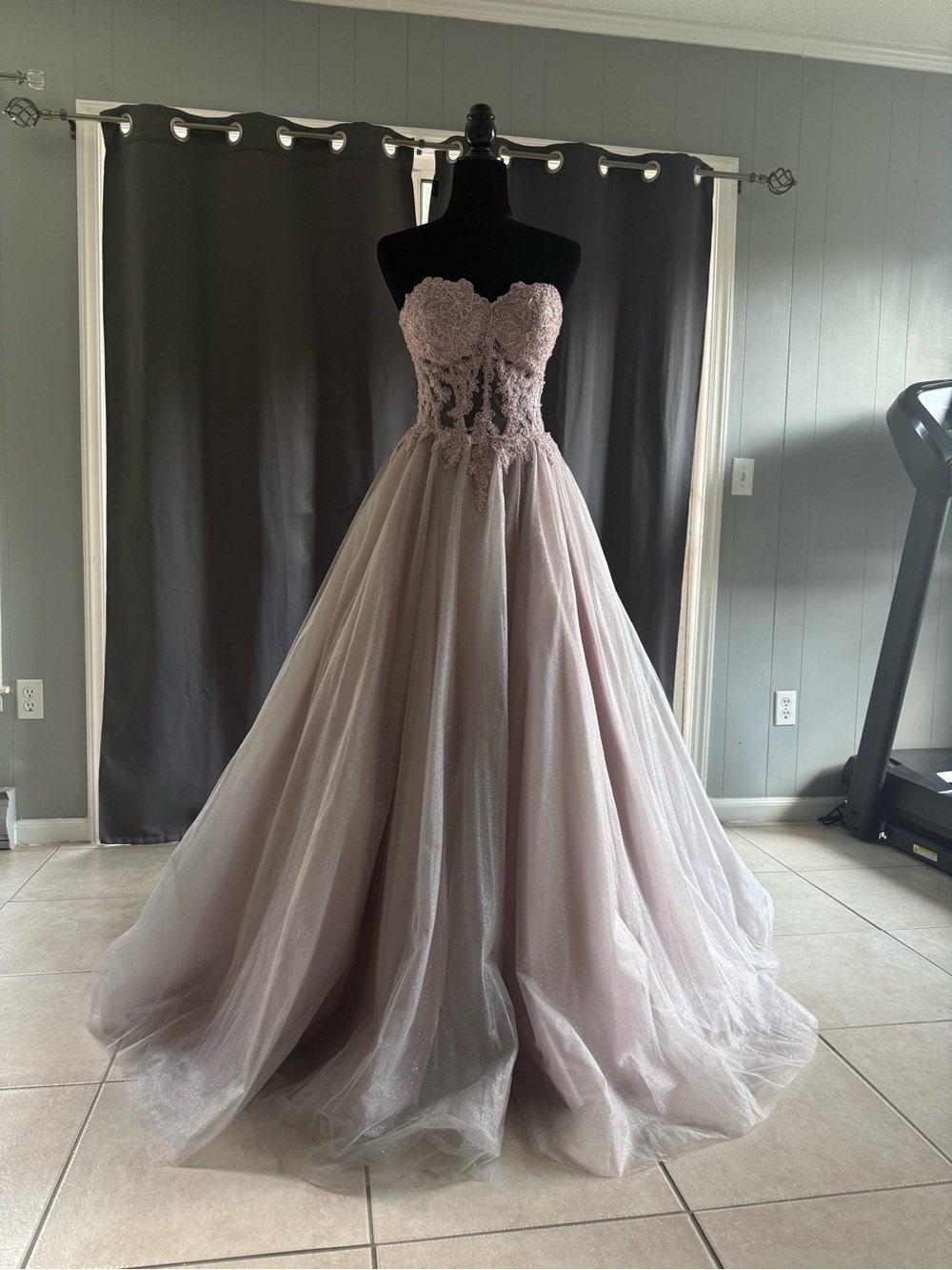 Romantic Strapless Ball Gown Dress in Dusty Mauve